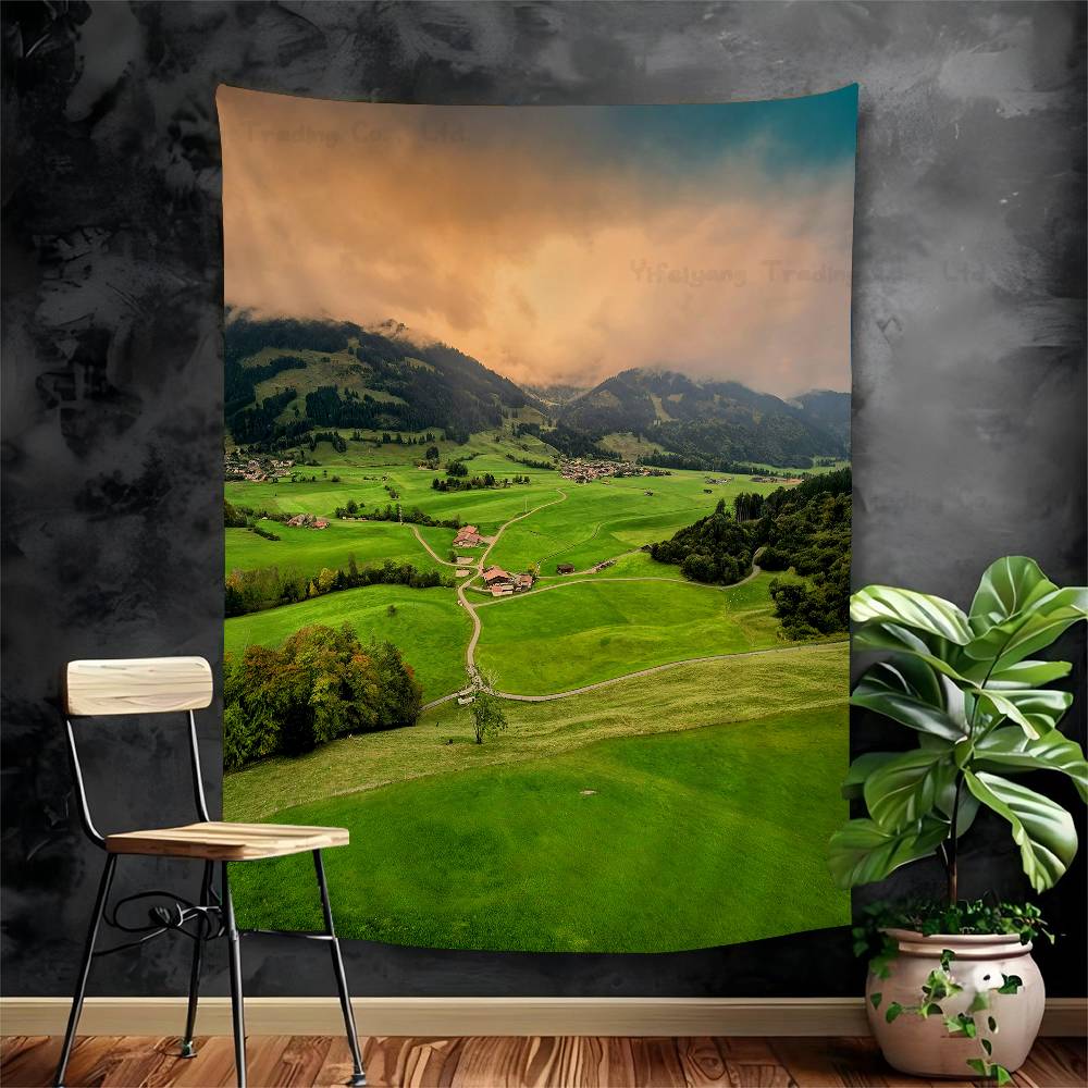 Mountain View Cartoon Tapestry Art Science Fiction Room Home Decor Art Home Decor