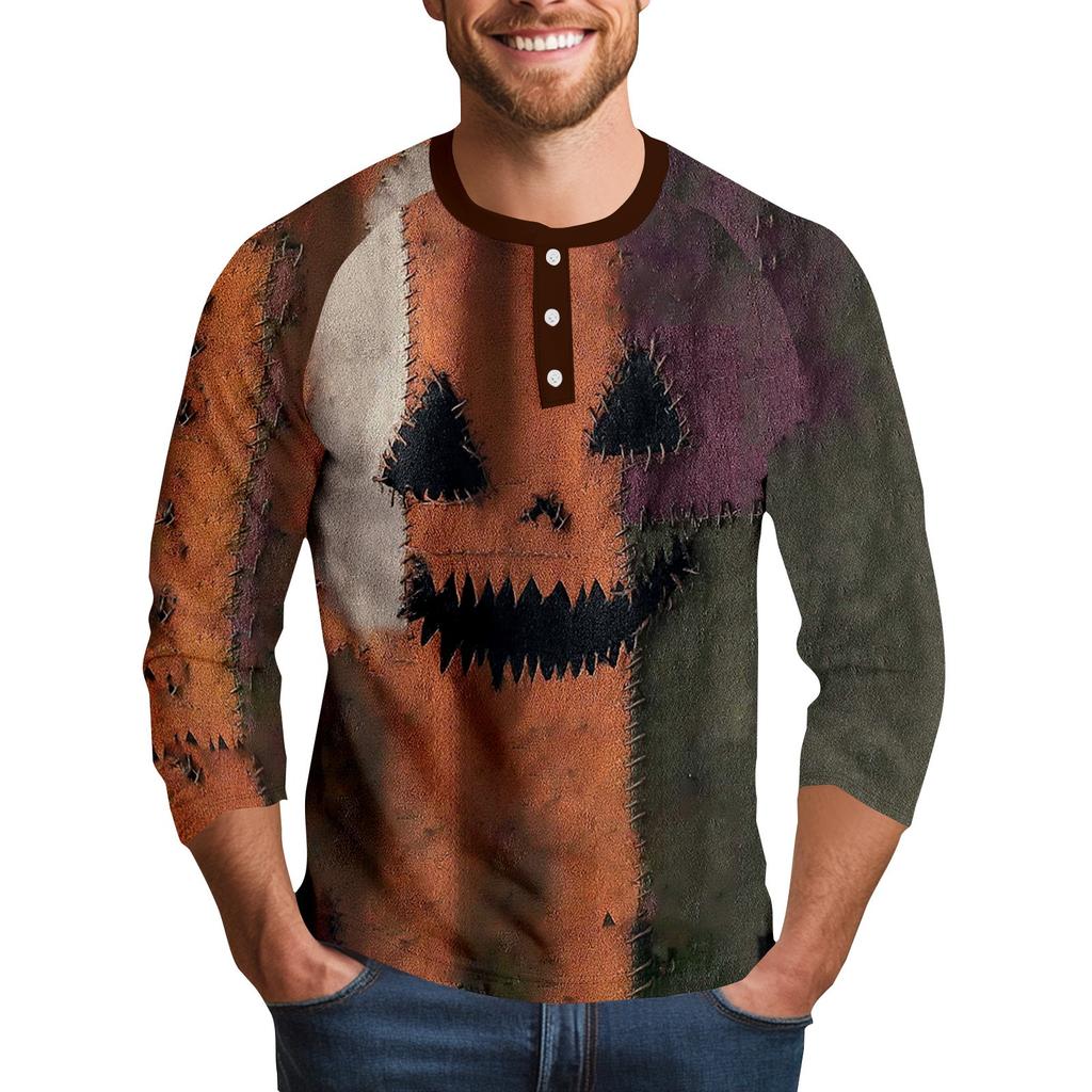 Men's Halloween Printed  Collar Three-Quarter Sleeve