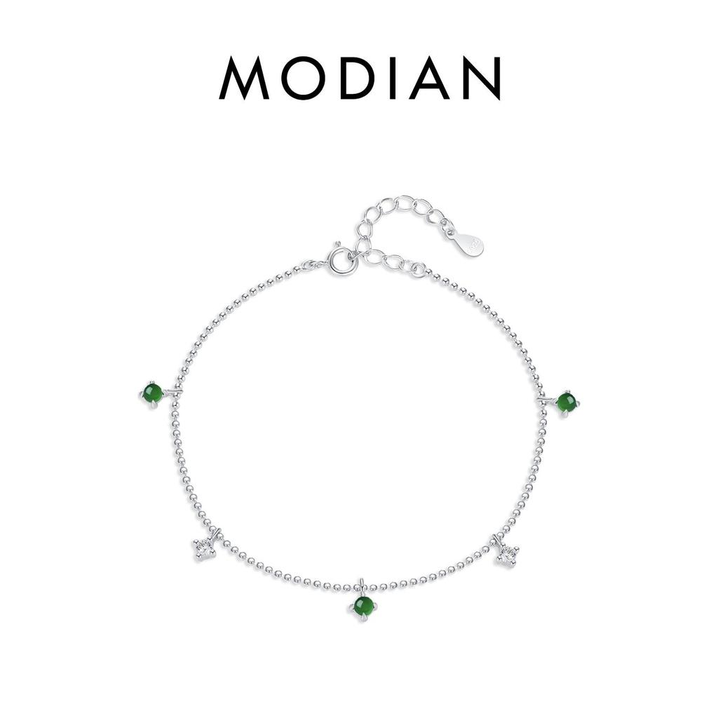 Modian 925 Sterling Zilveren Kleine Ronde Hanger Verstelbare Armband Groene & Doorzichtige Cz Link Ketting Armbanden Voor Vrouwen Sieraden Cadeau