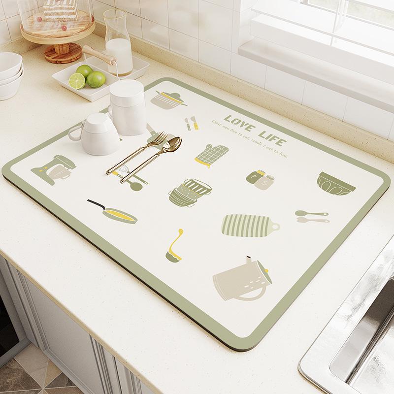 Cross-border Solid Color Diatom Mud Absorbent Quick-drying Kitchen Countertop Bar Coaster Drain Pad 20*30cm - Diatom Mud 2nd Gen