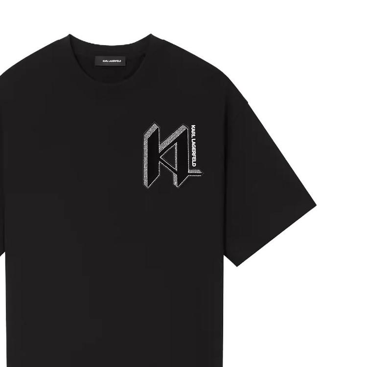 Karl Lagerfeld Outdoor Gathering Casual Letter Print Short Sleeve T-Shirt Men Tops Black 236M1752