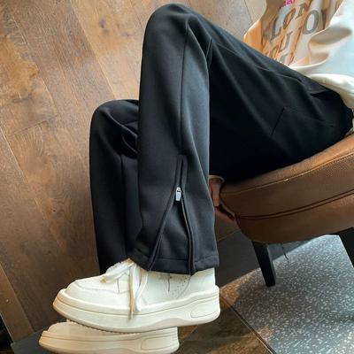 Cleanfit Black Sweatpants Men's Autumn and Winter American High Street Pants Zipper Pants Trendy Brand Slim-fit Sports Straight-leg Pants