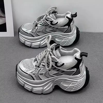 2025 Spring and Summer Dad Shoes Women's New Versatile Thick Sole Heightening Popular Casual Sports Shoes