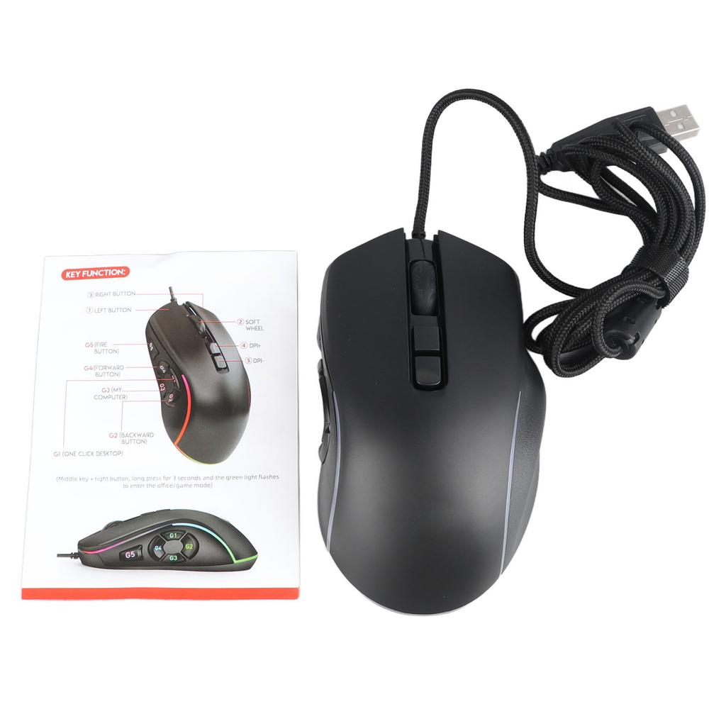 Wired Gaming Mouse 10 Buttons RGB Light Computer Gamer Mouse 6 Adjustable DPI Corded Mouse Black