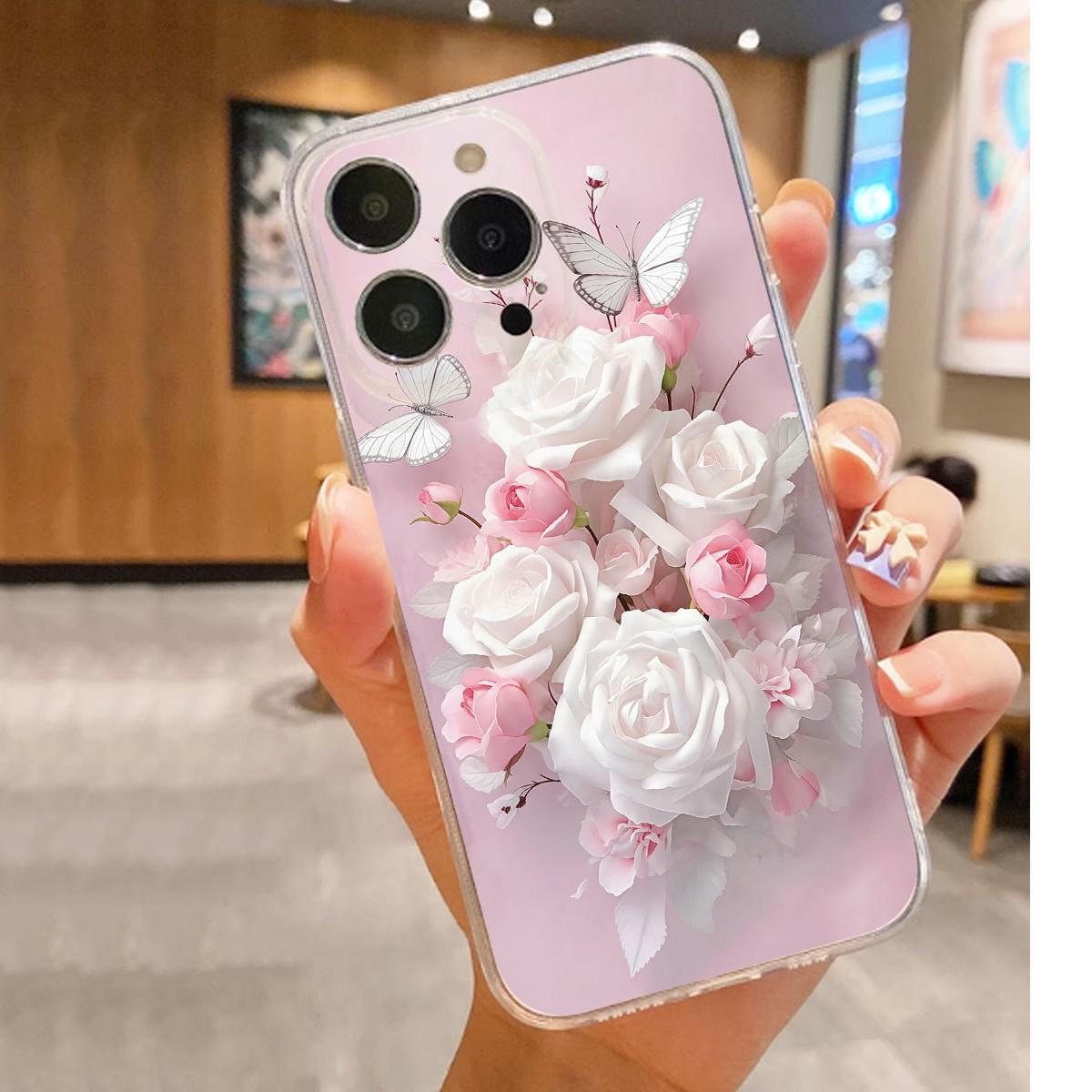Pink & White Floral Anti-Drop Case for iPhone 14/15/16/17 Pro Max iPhone 7P/8P чистый