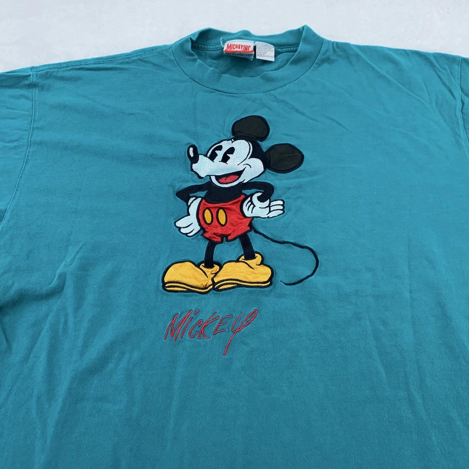 

Vintage Mickey Mouse Embroidered Shirt Mens L/XL Teal Walt Disney Cartoon 90s 2XL