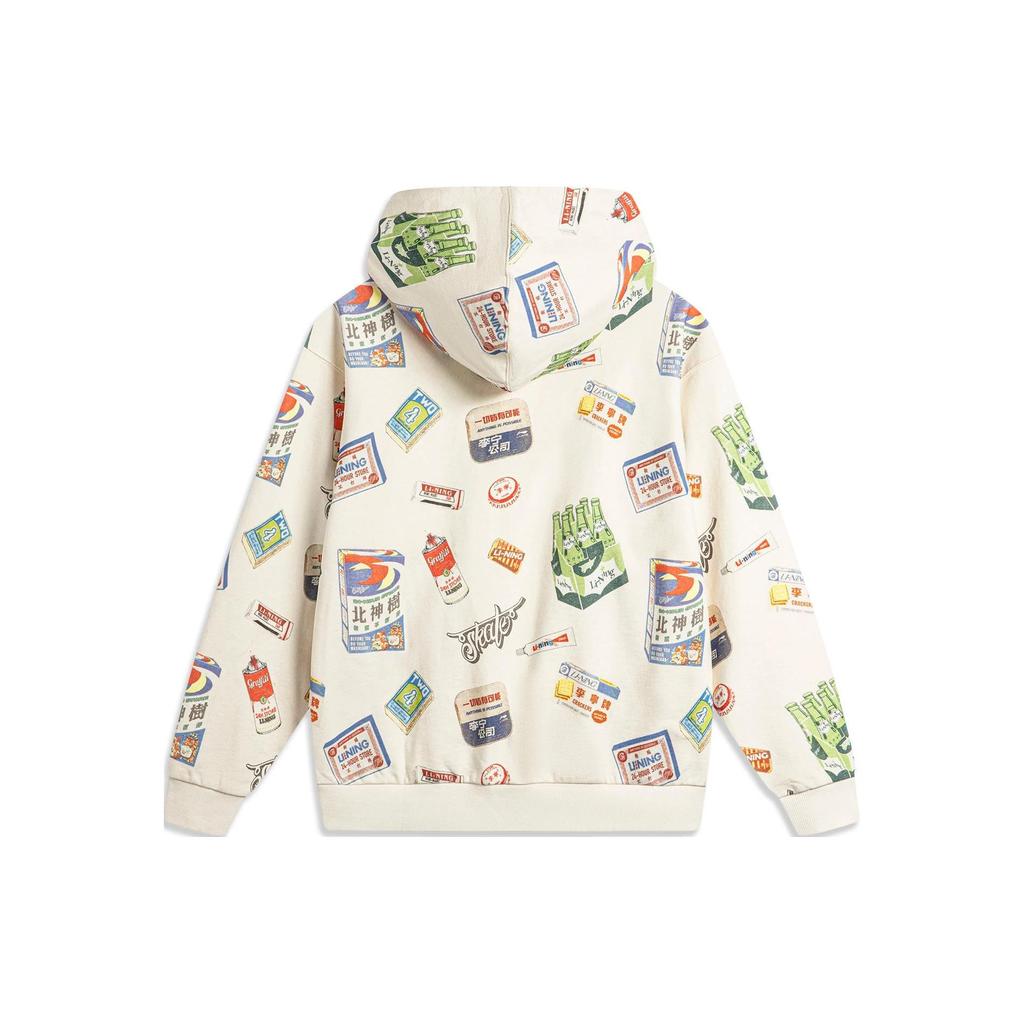 Li Ning Skateboard Series Pattern Printed Loose Pullover Hoodie Unisex Hoodies Off-White AWDU141-1