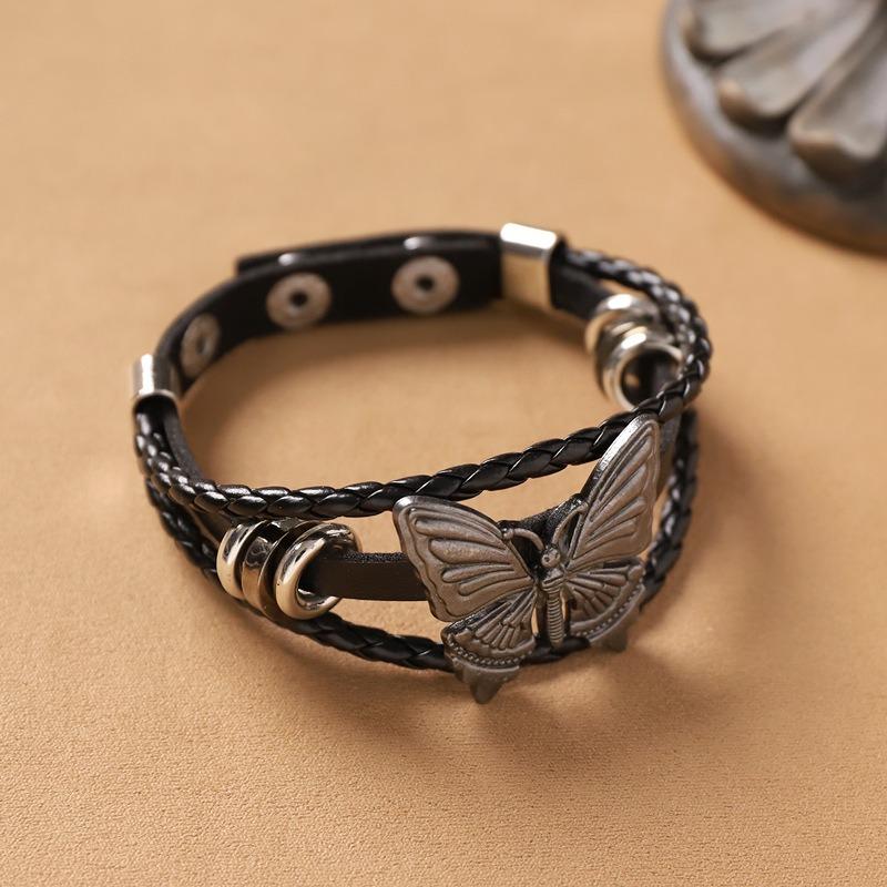Vintage Maillard Wasteland Wind Cowhide Stacked Bracelet Bohemian Exotic Bracelet Medieval Accessories Women
