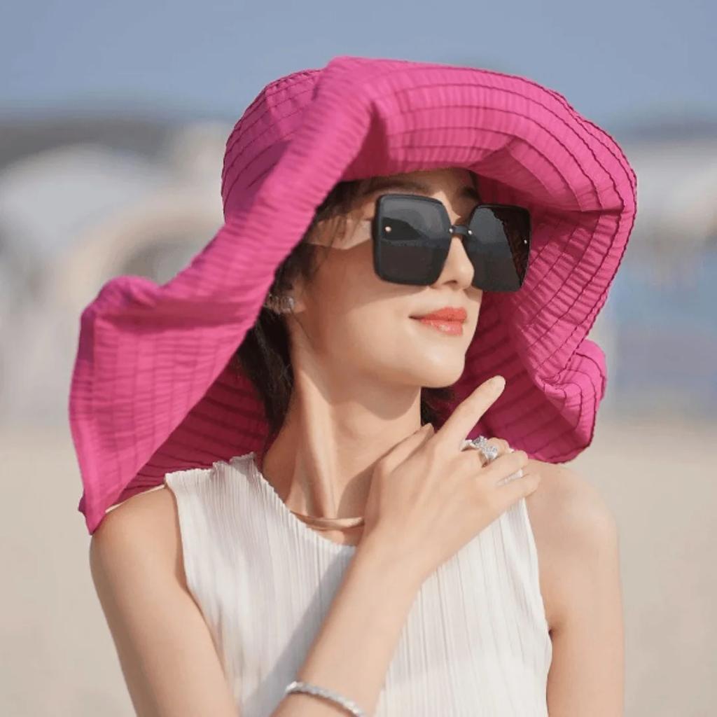 20cm Oversized Brim Sun Hats For Women Girls Outdoor Cotton Portable Foldable Beach Hat Anti-Uv Protection Hiking Fisherman Caps