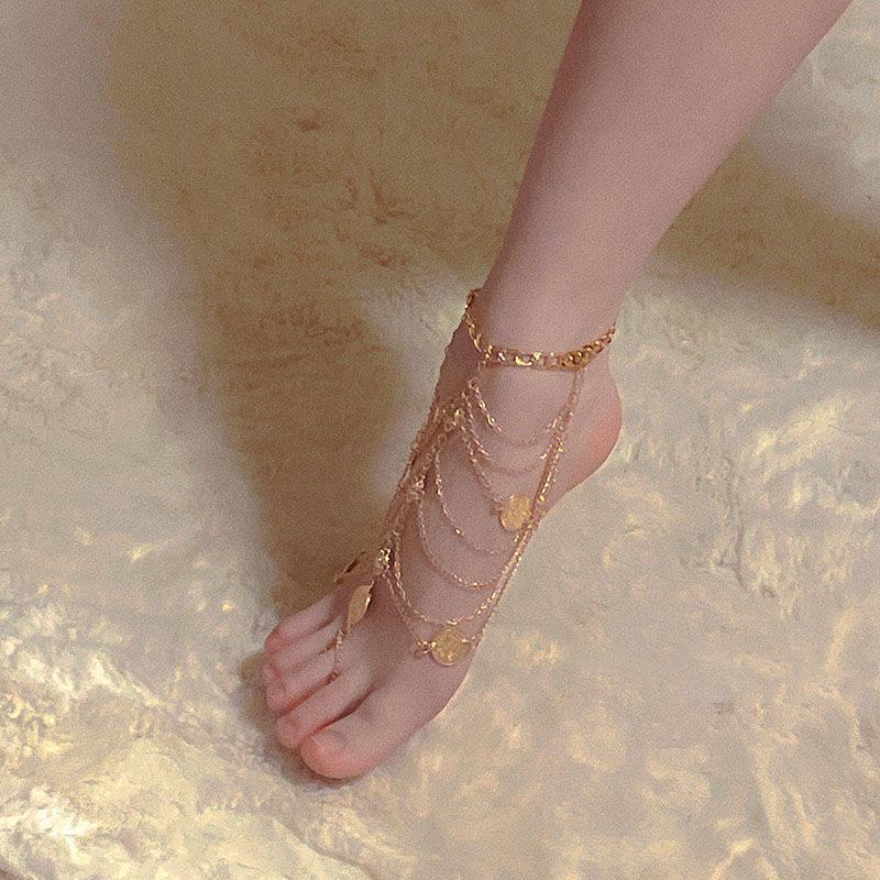 Retro Exotica: Multi-Layer Metal Tassel Anklet for Women, Cos Court Style Foot Jewelry