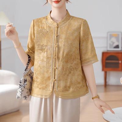 Datang Furen New Chinese Style Embroidered Half-Sleeve Shirt
