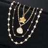 Boho Gold Color Multi-Layer Necklace Set for Women Fashion Zircon Bow Knot Water Drop Heart Pendant Necklaces Jewelry