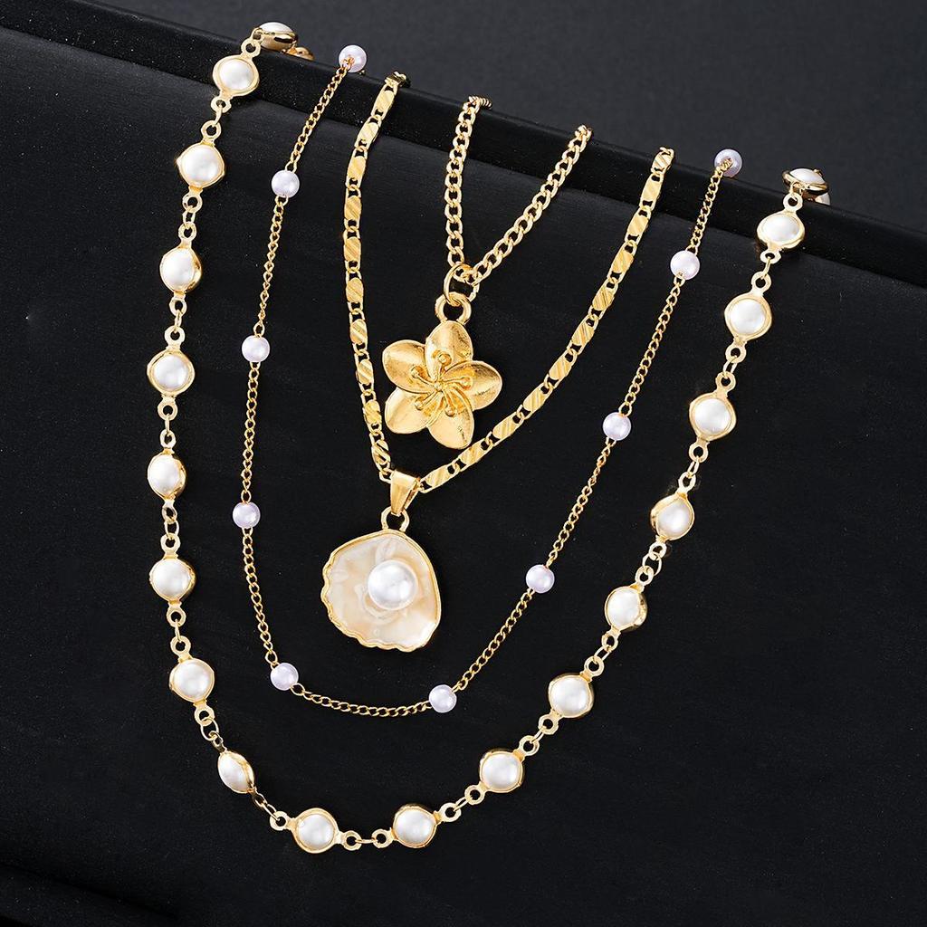 Boho Gold Color Multi-Layer Necklace Set for Women Fashion Zircon Bow Knot Water Drop Heart Pendant Necklaces Jewelry
