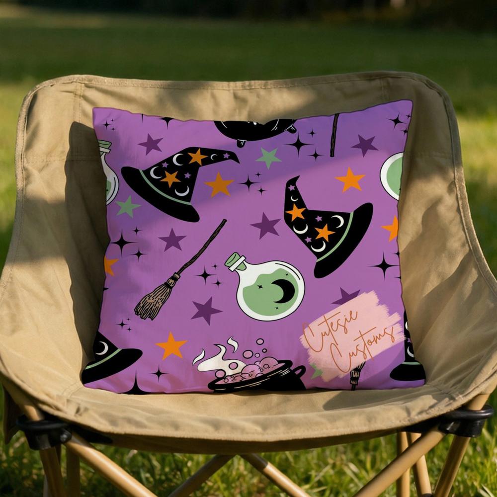 Halloween witch hat skull Cushion Cover Soft Reversible Durable Pillow Cover MultiScene Use for Home Car Daily Comfort