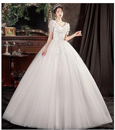 [Housaku Co., Ltd.] Wedding Dress, Puff Sleeves, Sweetheart, Sparkling, Bridal, A-line, Recital, Elegant, Bride (L)