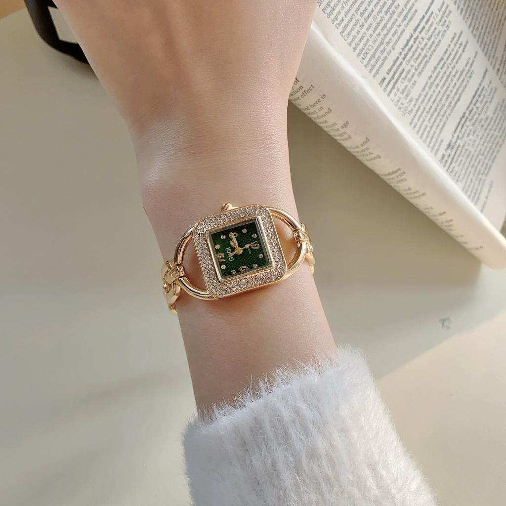 Xiaoxiangfeng Square Watch Women's Diamond-encrusted Temperament Retro Bracelet Quartz Watch Medium Antique Gold Watch