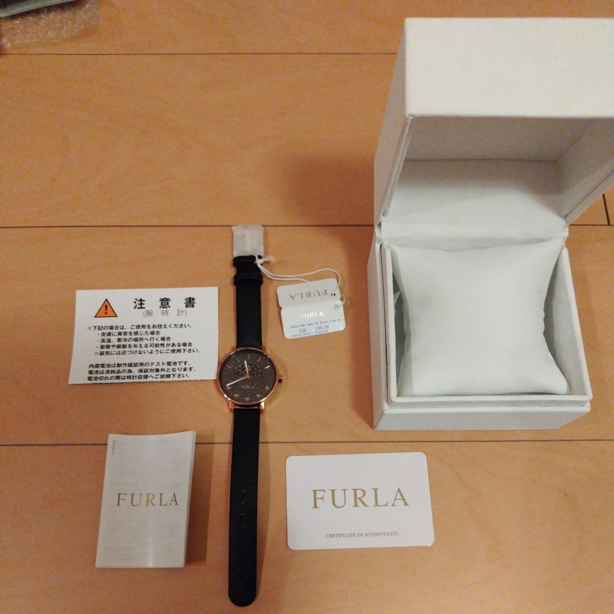 Used Furla Watch Black Black Leather Strap FURLA Test Battery Ladies Watch Reference Price 22,000 Yen