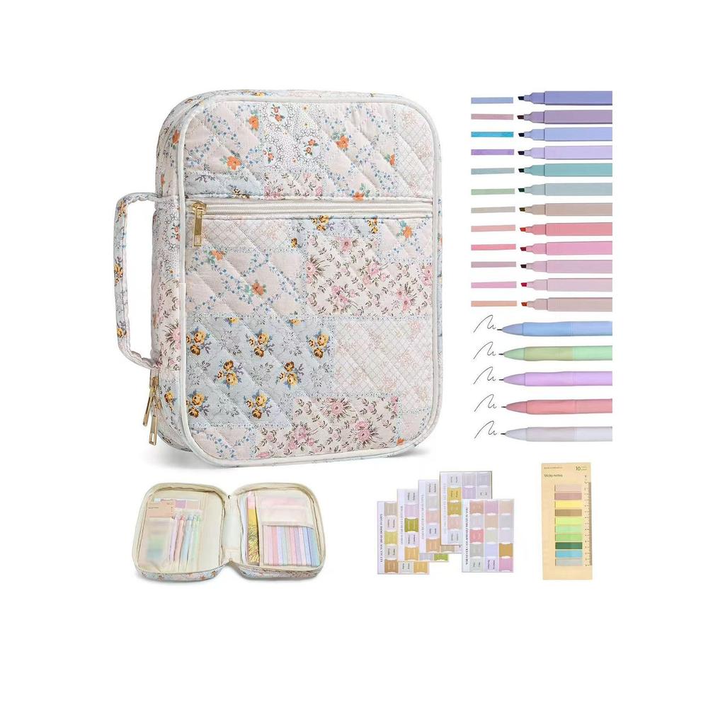Large Capacity Quilted Cotton Book Storage Bag - Portable, Dustproof Cover