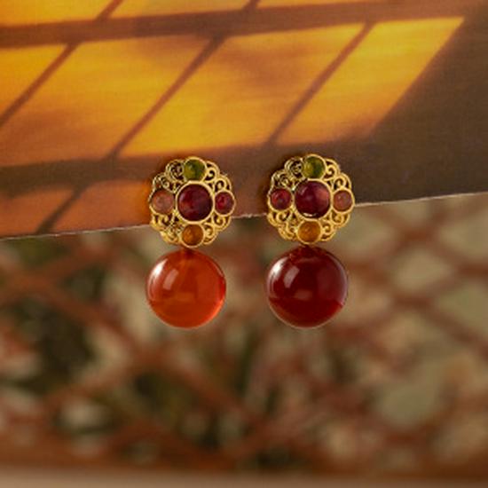 S925 Silver Needle Retro Red Enamel Drip Earrings - High-End, Niche, Versatile Autumn/Winter Studs