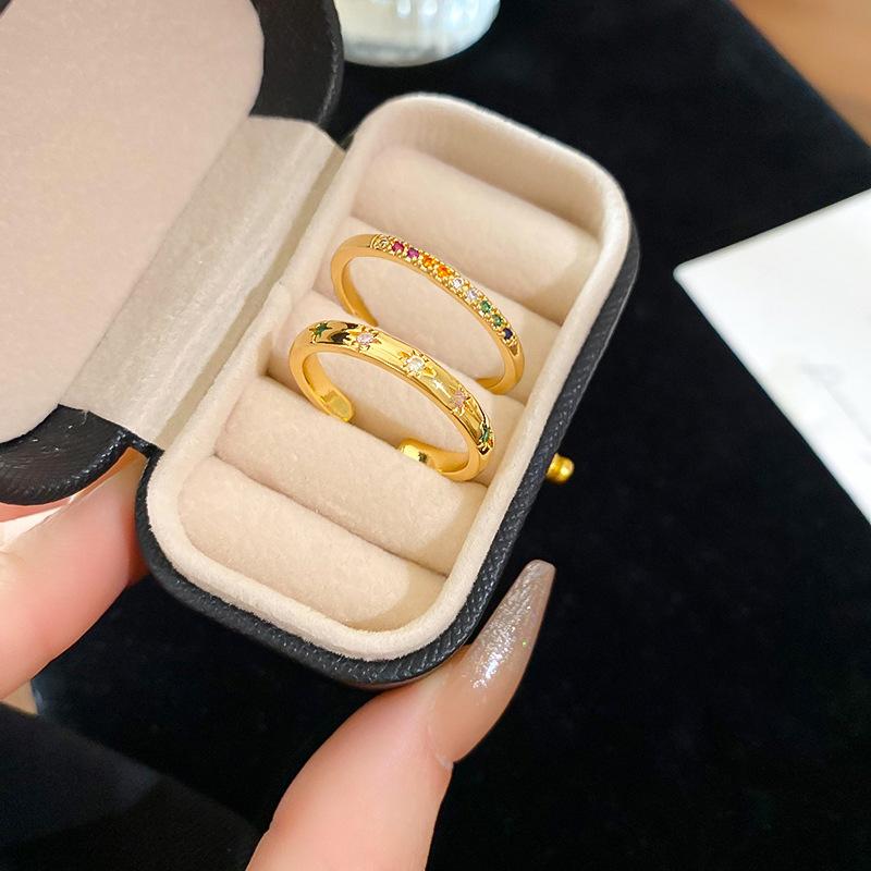 Color zircon star geometric opening ring two-piece ring new index finger ring women