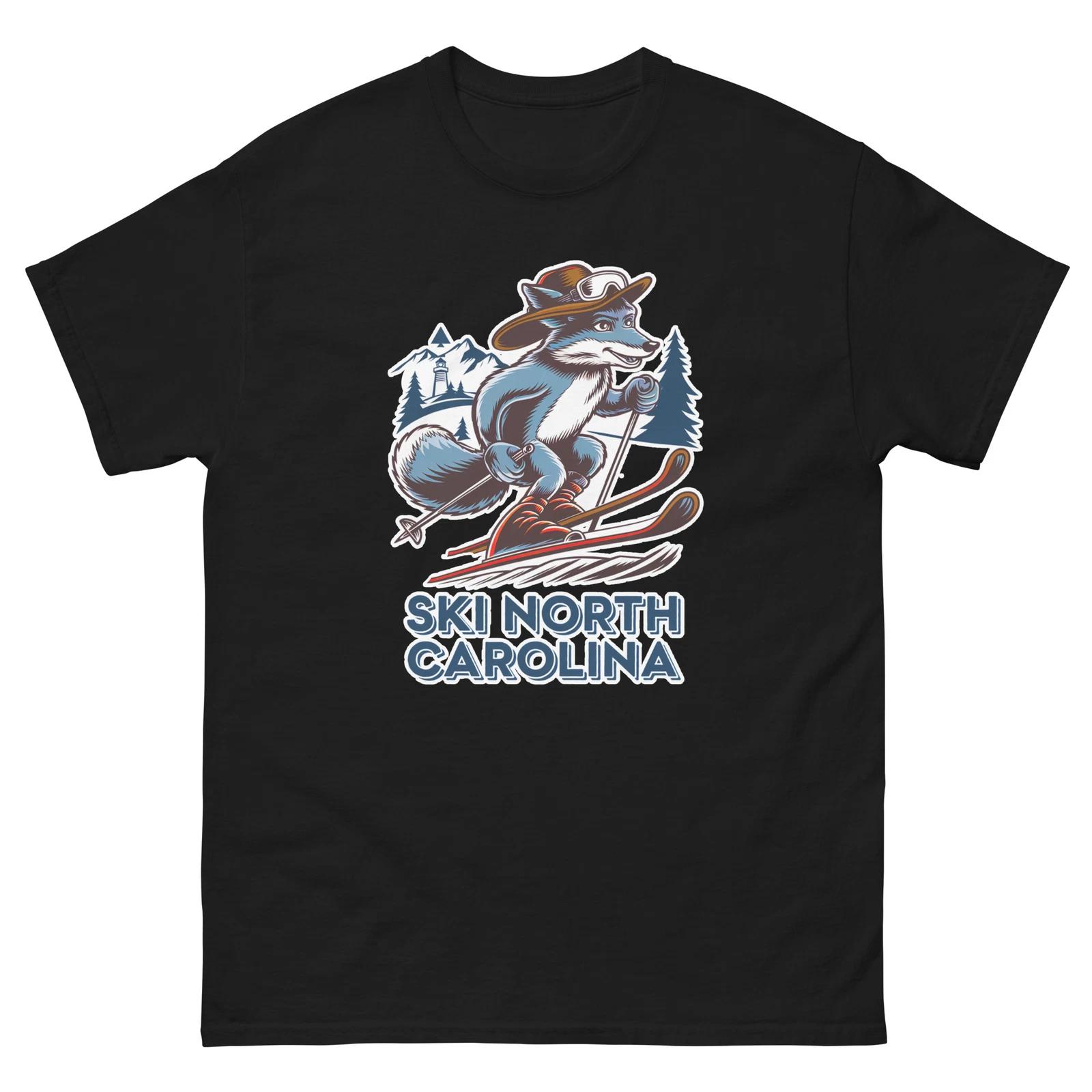 Ski North Carolina Gray Fox Skiing Skier Animal T-Shirt XL