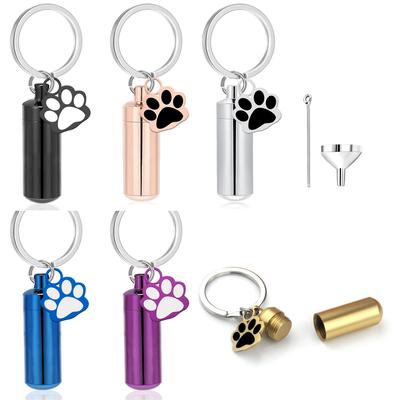 Pet Urns Keychain Paw Print Cylinder Urn Pendant Keychain for Dog Ashes Puppy Kitten Ashes Keepsake Cremation Memorial 2028