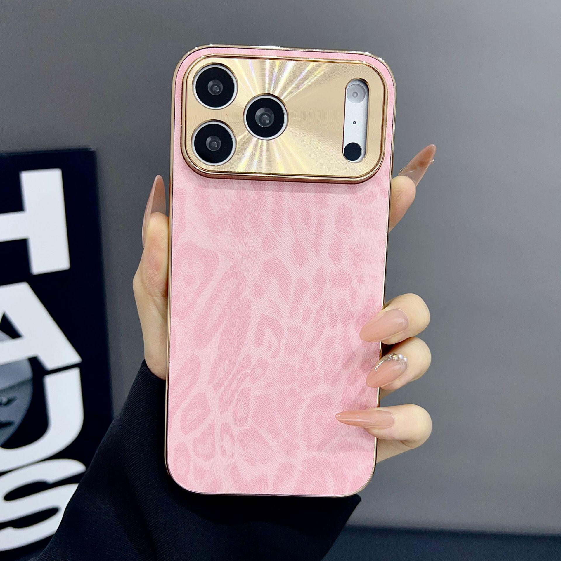 iPhone 17 Pro Max Electroplated Leopard Print PU Leather Full Coverage Case iPhone 11 Pro розовый