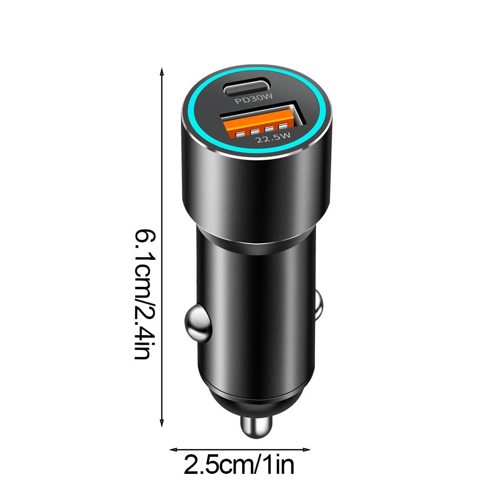 12-24V Car Charger Fast Charging PD30W+QC22.5W Car USB Type C Charger Lighter For Xiaomi IPhone