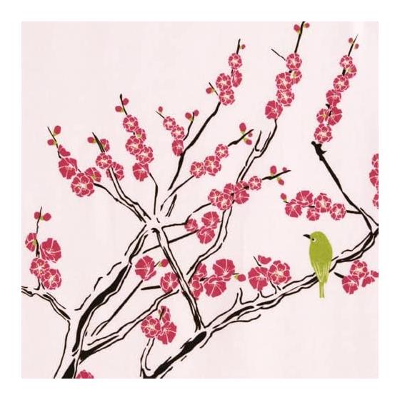 Somen Anbo Tenugui "Plum Blossoms and Nightingale, Crimson Plum" Hand-dyed 100% Cotton Tokka Made in Japan 35cm x 100cm Hanging Scroll Stick Kendo