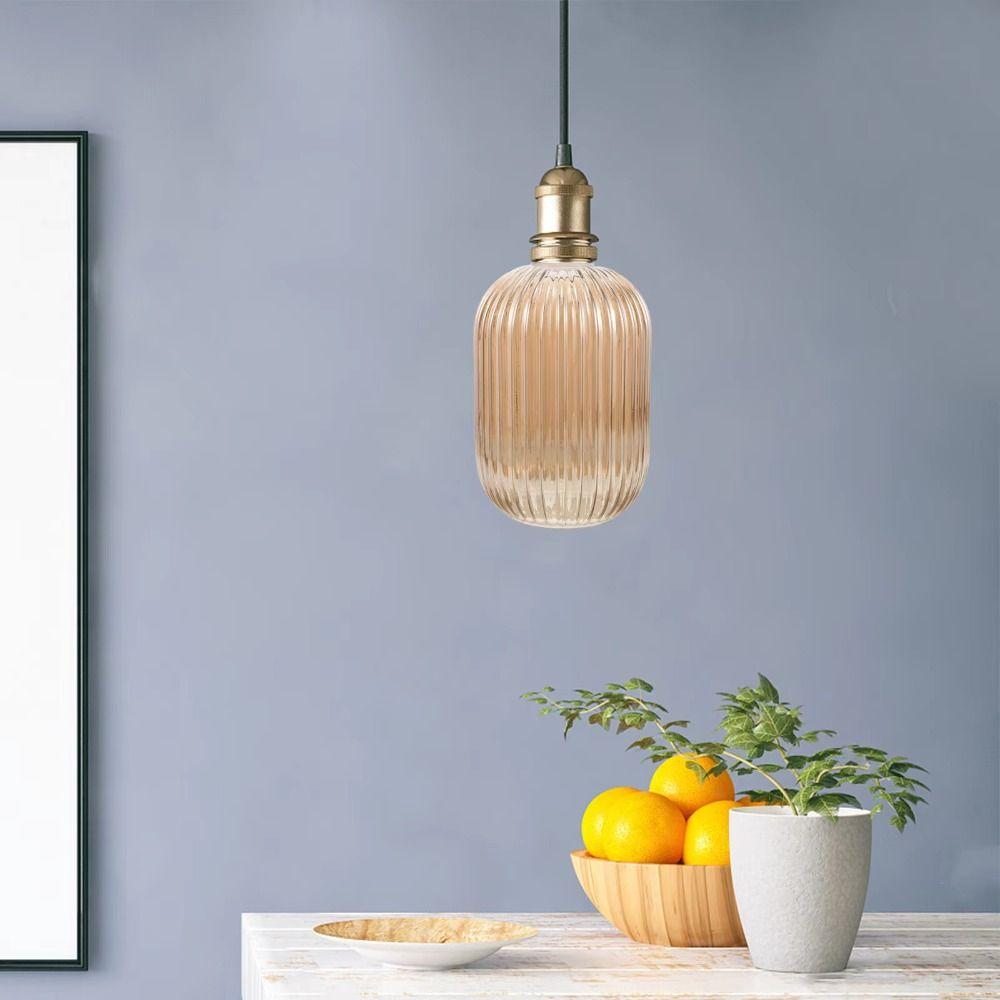 Striped Glass Lamp Shade  Lantern Shaped Decorative Cover Vertical Striped  Light Fixture