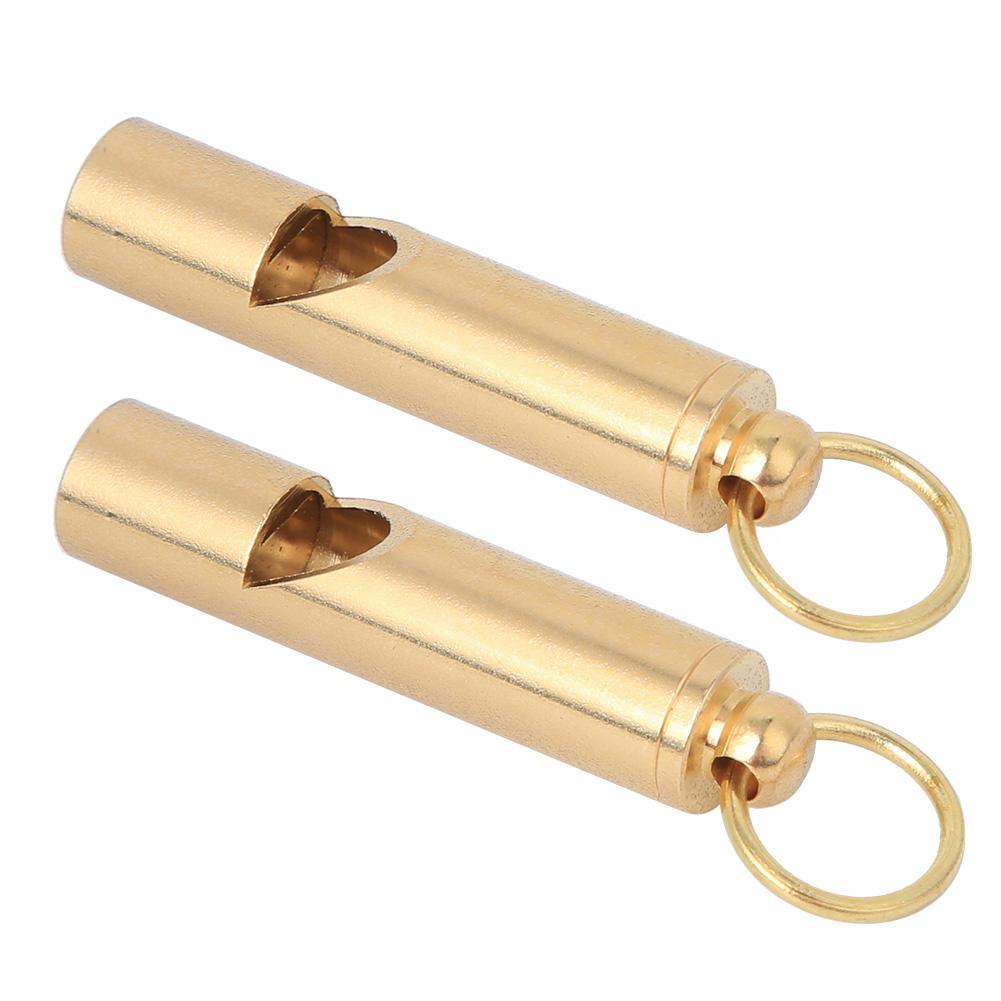 2PCS Yellow Handcraft Vintage Pure Brass Referee Survival Whistle Key Chain Pendant Outdoor EDC SuppliesYellow