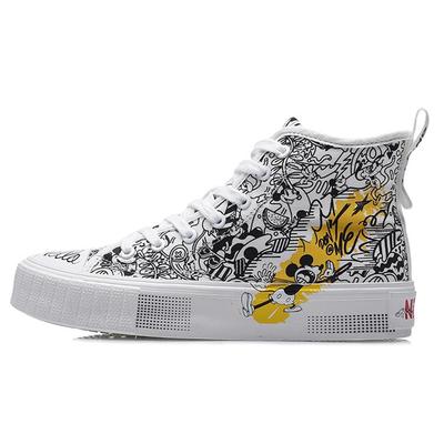 Disney X Li Ning Abrasion Resistant Breathable High Top Canvas Shoes Women's Black White AGCP338-5