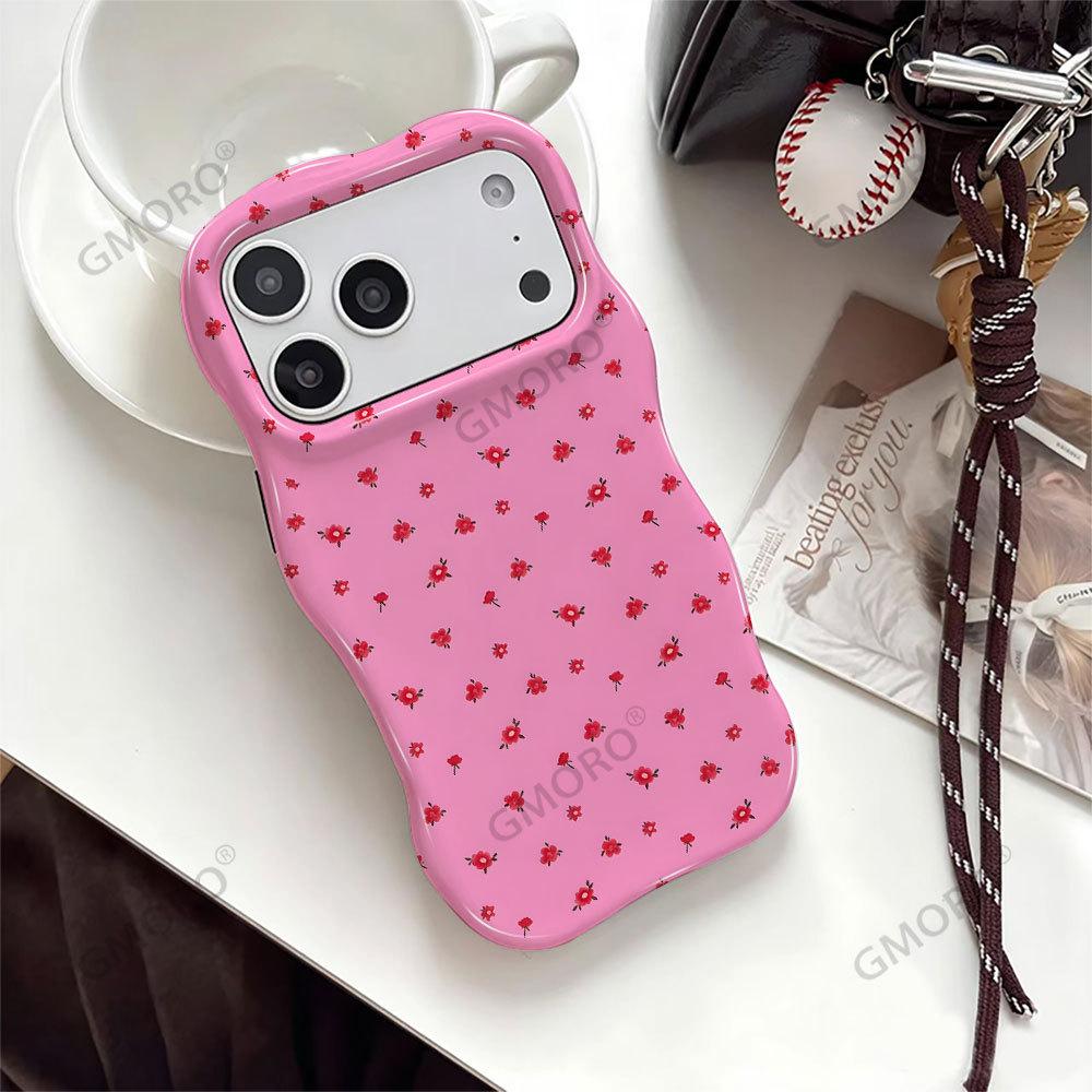 Korean ins wind simple pink small floral mobile phone case iPhone12 two-in-one film wave edge Apple 17Pro