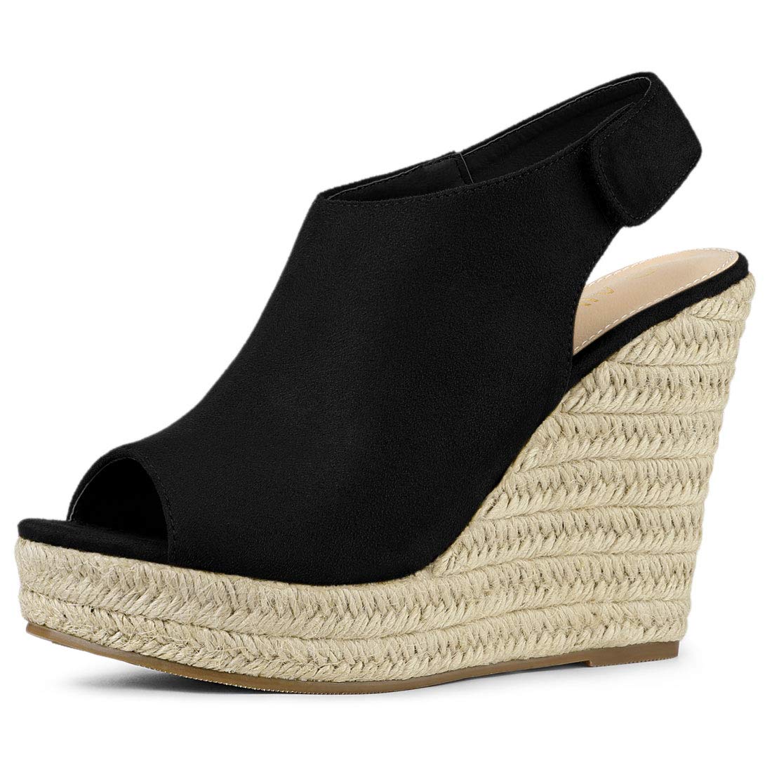 

Allegra K Women s Wedge Sandals with Backstrap Platform Espadrilles, Black, Size 27.0cm