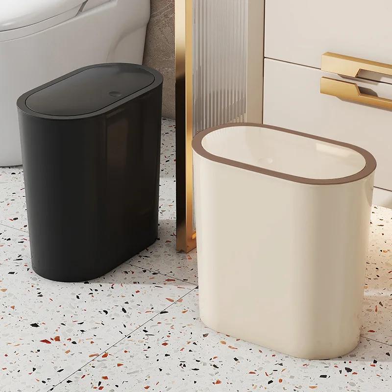 Papelera Lateral Estrecha con Tapa Cubos de Basura Tipo Pulsador Colores Sólidos Puede Botes de Basura DIY Cubo de Basura de Cocina Cubos para Baño del Hogar