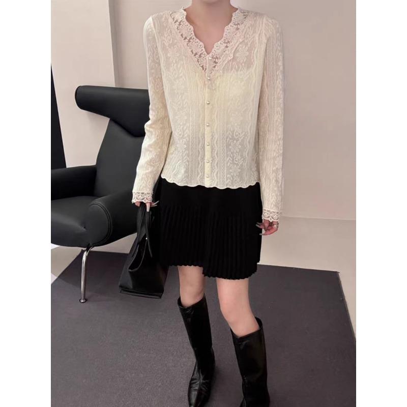 Women Imitation Cashmere V Neck Open Front Cardigan Hollow Crochet Knit Sweater Top