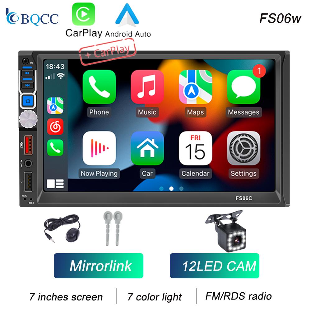 BQCC 2 Din 7 Inch Car MP5 Player Wired or Wireless Carplay Android Auto Mirorlink Dual BT 7 Color Lights Fm RDS Radio Car Radio