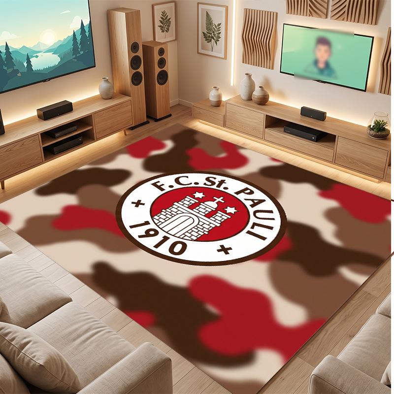 FC St. Pauli Football Print Crystal Velvet Rug, Comfortable Water Absorbent Non Slip Indoor Floor Carpet