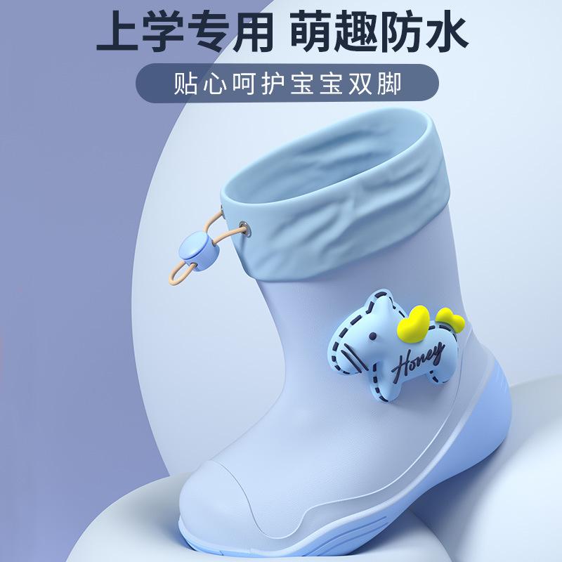 Cute waterproof children's rain boots for girls, student and toddler non-slip soft-soled rain boots, plush waterproof shoes, rubber shoes for boys