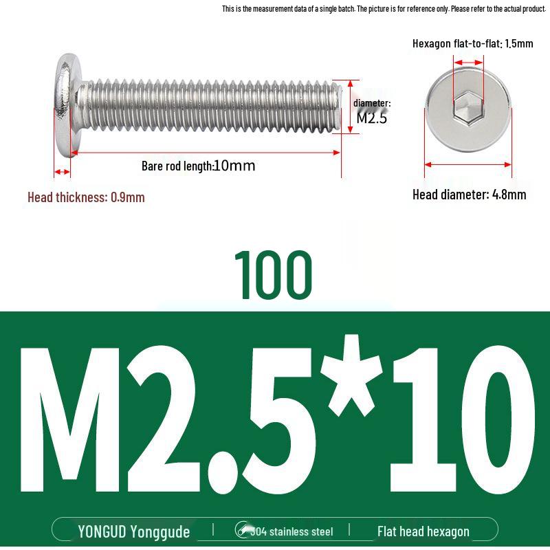 304 Stainless Steel Ultra-Thin Flat Head Hex Socket Bolt, M2-M12