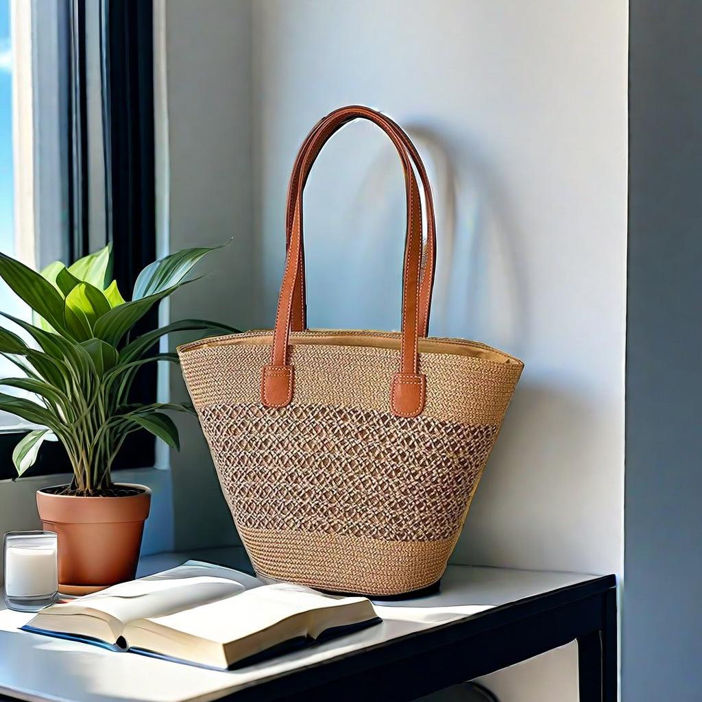 Women's Large Straw Beach Tote - Summer Handbag, Seaside Shoulder Bag, Vegetable Basket Style