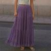Women’s Fashion Solid Ruched Mesh Tiered Maxi Skirt High Waist Flared Hem Long A Line Skirt Lightweight Layered Design