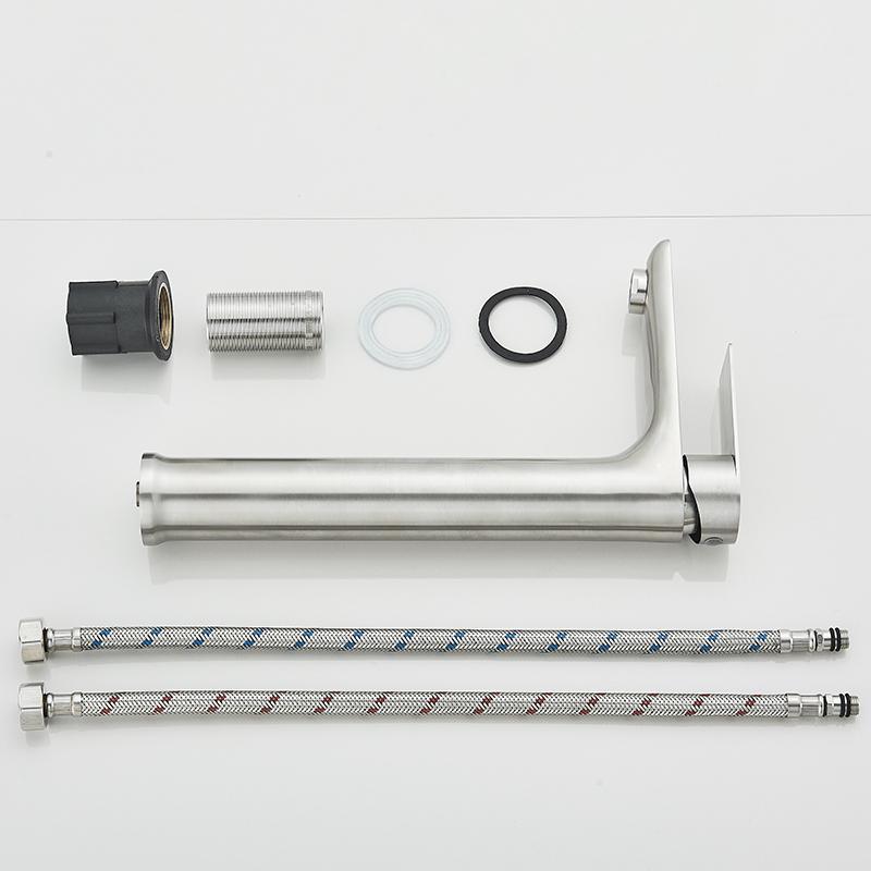 304 Stainless Steel Bathroom Faucets Deck Mounted Hot Cold Mixer Tap Single Cold Lavatory Washing Basin Sink Faucet