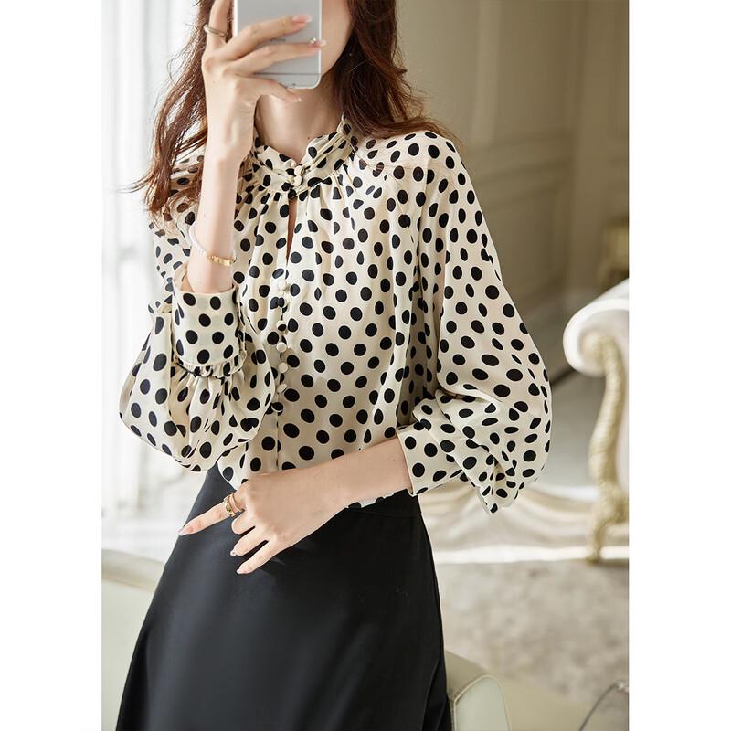 Camicetta Demana Retro Francese a Pois con Scollo a Dolcevita