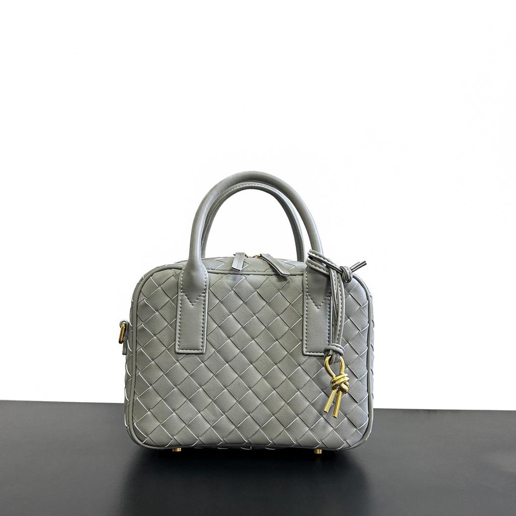 Kleine quadratische Tasche aus gewebtem Rindsleder zum Mitnehmen, Lunchbox-Tasche, Umhängetasche, hochwertige kleine quadratische Tasche aus gewebtem Boston-Stoff