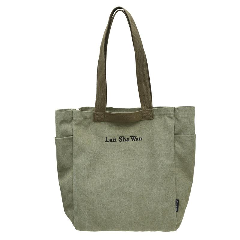 Unisex Tote Bag Literary Style Niche Letter Shoulder Bag Korean Leisure Student Class Portable Canvas