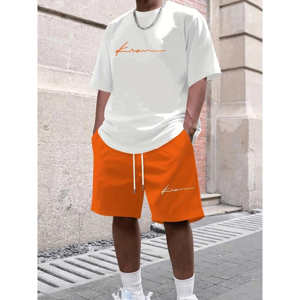 Summer Casual Short-Sleeve Fashionable Breathable Sports Set Loose Comfortable Soft Breathable Men's Bear Print Sport Wear