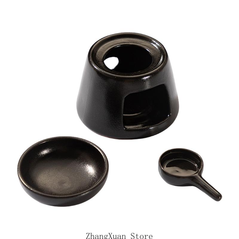 Black Ceramics Aromas Burners for Essential Oils and Wax Melts with Tealight Holder Spoon for Bedroom or Living Room