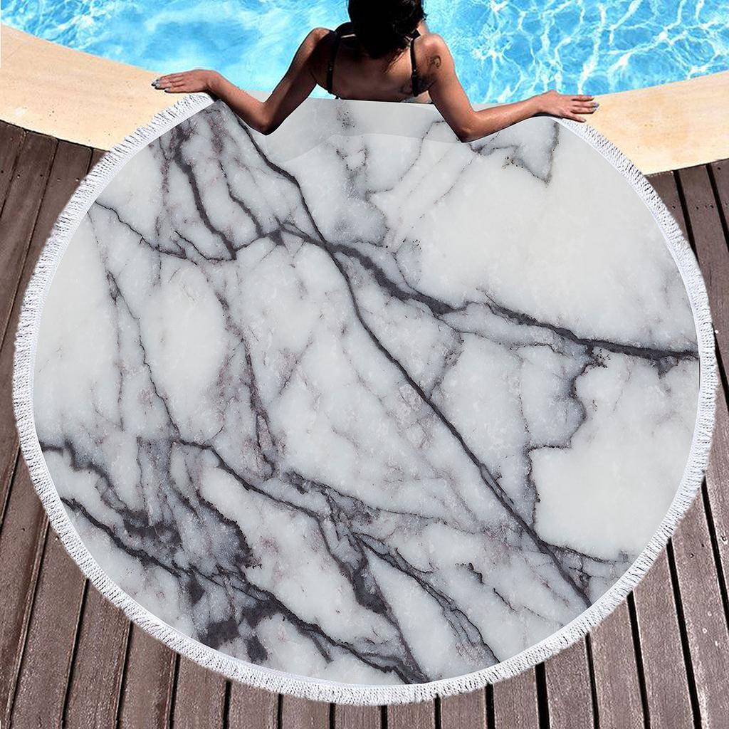 Abstract Marble Round Beach Blanket Microfiber Sand Resistant Beach Throw Towel Absorbent and Quick-drying Pool Towel Picnic Mat