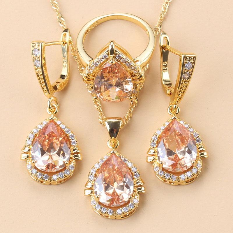 Brazilian  Gold Plated Chunky Jewelry Sets For Women Water Drop African Costume 12-Color Colorful Zircon Choker Necklace Set